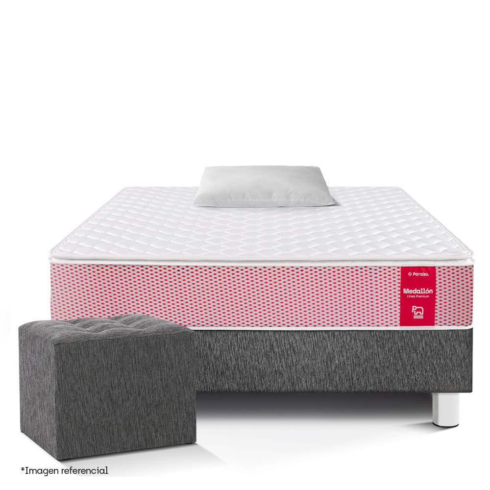 Set Cama Medallon 1.5 plazas Puff Almohada Protector Paraiso 12825