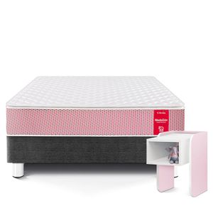 Set Cama Medallón Ergosoft 1.5 plz + Velador Kids Rosado