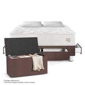 Set Cama Pocket Max con cajones 2 plazas + Baúl + Almohadas + Protector
