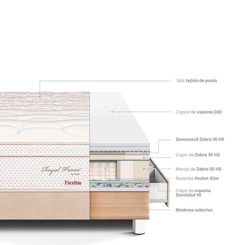 Cama Royal Prince con cajones Flexible Champagne 1.5 plazas