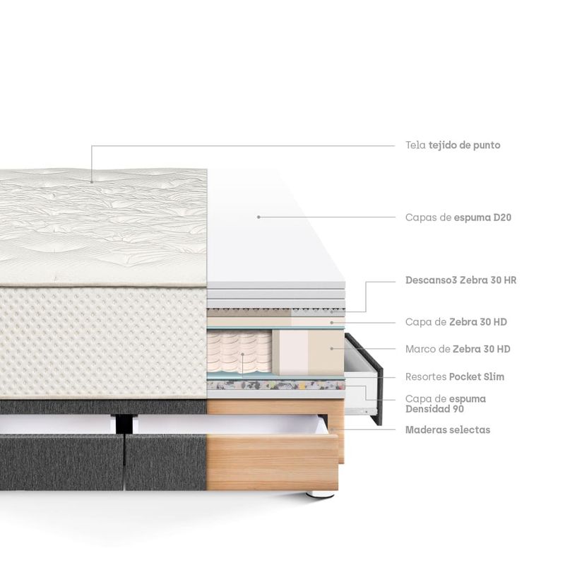 Cama con Cajones Royal Crown Gris | King