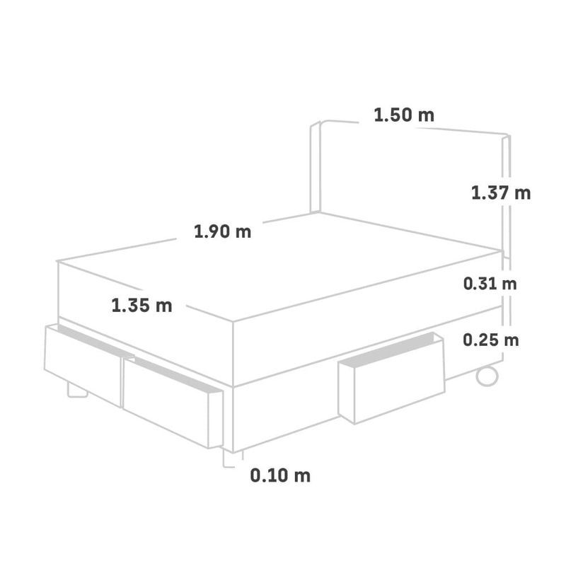 Dormitorio con Cajones Royal Elizabeth Gold Gris | 2 plazas