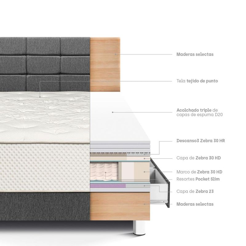 Dormitorio con Cajones Royal Crown Blocks Gris | 1.5 plazas