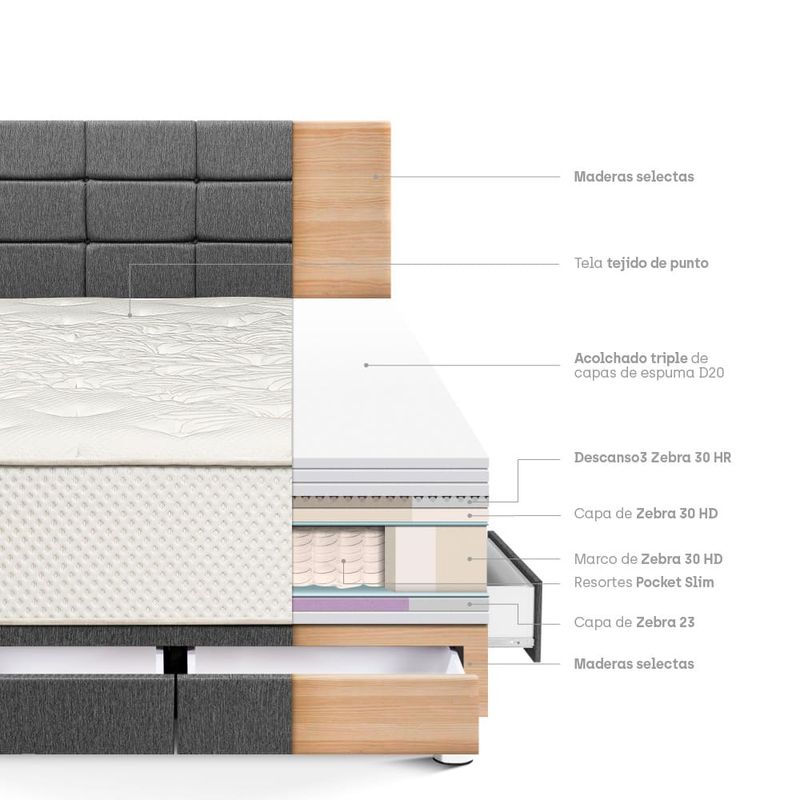 Dormitorio con Cajones Royal Crown Blocks Gris | Queen