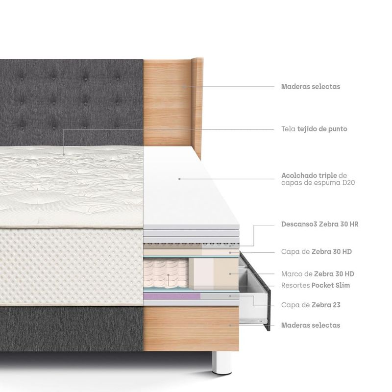 Dormitorio con Cajones Royal Crown Gold Gris | 1.5 plazas