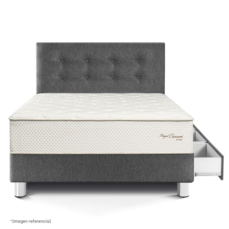 dormitorio con cajones royal crown gris 1.5 plazas