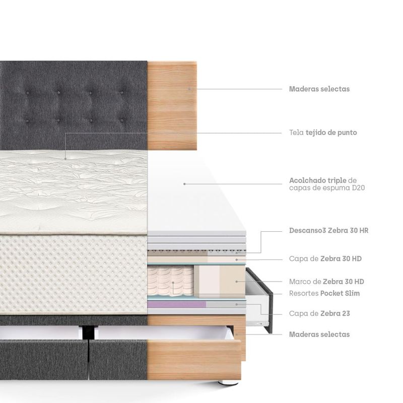 Dormitorio con Cajones Royal Crown Gris | King