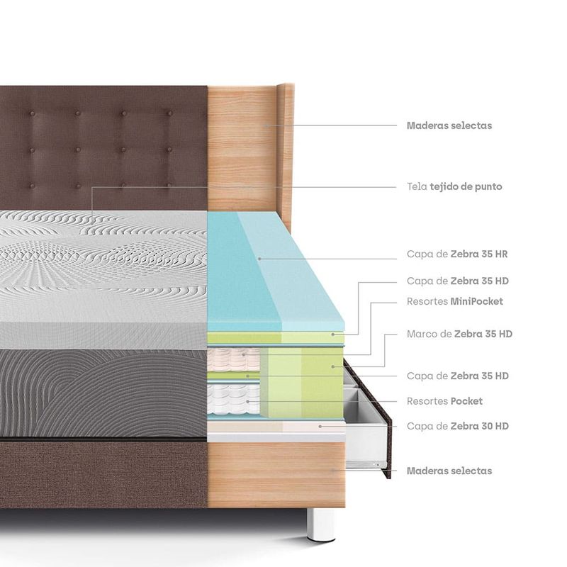 Dormitorio con cajones Royal Balanzze Gold Chocolate 1.5 plazas